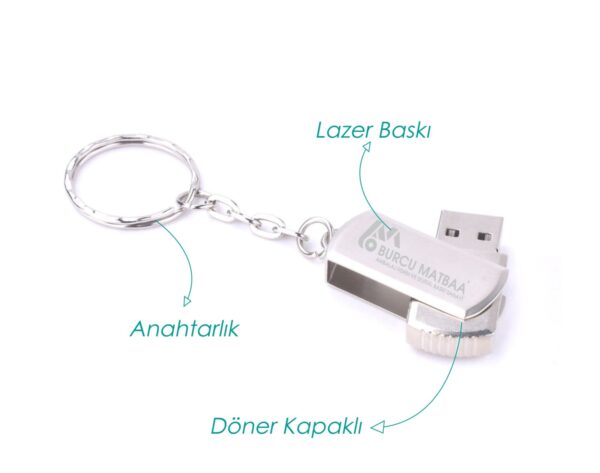Metal Anahtarlık USB Bellek Döner Kapaklı - Görsel 2