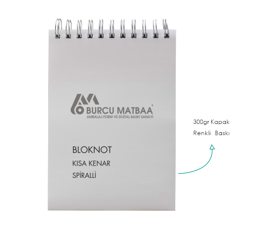 Kısa kenar spiralli kapaklı bloknot