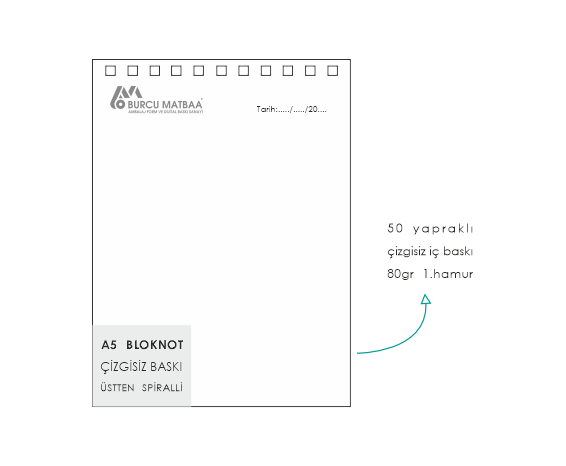 A5 çizgisiz spiralli bloknot tasarımı