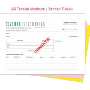 A5 tahsilat makbuzu yandan tutkallı baskı örneği