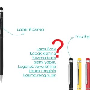 Lazer kazımalı çevirmeli metal tükenmez kalem