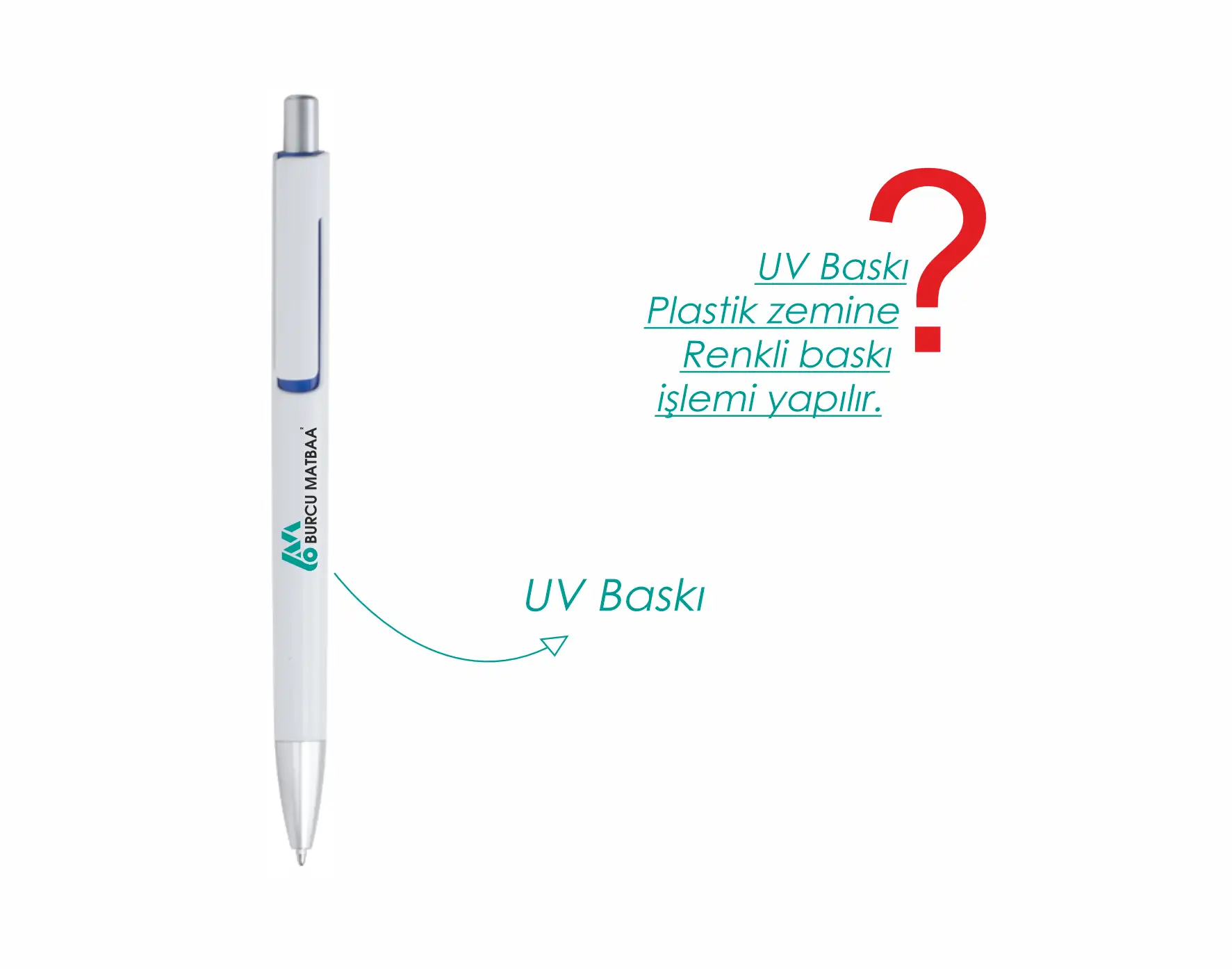 Lacivert tokalı Basmalı Tükenmez Kalem – Renkli, metal klipsli, UV baskılı